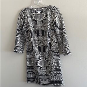 London Times Black and White Sheath Dress 3/4 Sleeve Crew Neck